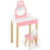 Kids Rabbit Vanity Table Set with Removable Shatter-Proof Mirror, Pink & White Makeup Desk with Drawer and Chair for Girls