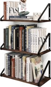 Floating Shelves Rustic Wood Wall Shelf, Small Bookshelf for Living Room, Office, Bedroom, with Metal Bracket