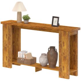 Farmhouse Console Table, 63" Narrow Entryway Table with Thickened Tabletop for Living Room, Hallway, Distressed Brown