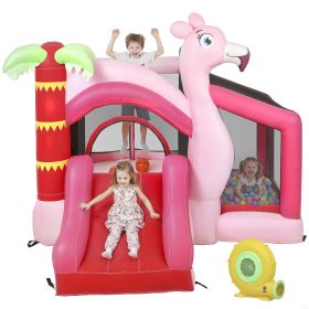 Inflatable Bounce House with Ball Pool, Basketball Hoop, Jumping Bouncy Castle with Blower for Indoor Outdoor, Pink