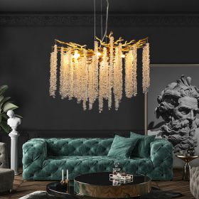 24-inch Modern Golden Pendant Light with Cascading Crystal Strands, Ideal for Living Room, Dining Room and Foyer