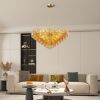 37" Extra Large Chandelier, 14-Light Gold Modern Round Chandelier for Living Room, Tiered Smoke Blown Glass Brass Chandeliers