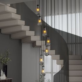 7 Light Dining Room Pendant Light, Large Chandelier Adjustable Hanging Line, Black Living Room Pendant Light, Foyer Chandelier