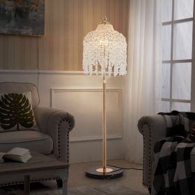 3-Light Elegant Crystal Floor Lamp – Vintage Waterfall Design with Grape-Shaped Crystal Bead Strings and Marble Texture Base for Living Room, Bedroom