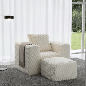 Extra-Large Cozy Lounge Armchair , Plush Honeycomb-Texture Fabric, Oversized Deep-Seat Single Sofa for Living Room