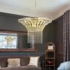 (Same as W1340P189414/L005016-D600-P8G) 24" Modern Crystal Round Chandelier with Gold Finish, Elegant Pendant Light with Cascading Beads
