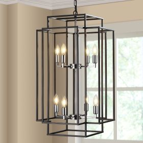 (Same as W1340142525/L1018-C) 18" Modern 8-Light Black & Chrome Geometric Pendant Chandelier, Industrial Metal Frame