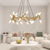 41" Golden Modern Chandelier Light Fixture, Branch Design with Frosted Tubes, Black Cords, Adjustable Height Pendant Light for Dining Room