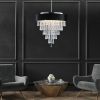 18-inch Modern Crystal Chandelier with Black Imitation Velvet Anti-Glare Shade, Adjustable Height, 8-Light G9 Base for Dining Room, Living Room