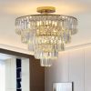 Gold Crystal Chandeliers,5-Tier Round Semi Flush Mount Chandelier Light Fixture