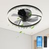 Smart Flush Mount Ceiling Fan with Light – 20-inch Integrated LED Chandelier with 5 Invisible Blades, Remote Control & Timer, Dimmable Lighting