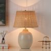 Cream Ceramic Table Lamp with Rattan Shade, 18 Inches