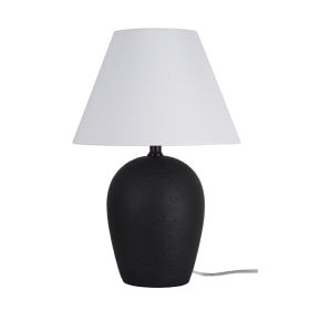18"H Ceramic Urn Style Table Lamp, Matte Black Finish, with White Linen Empire Shade