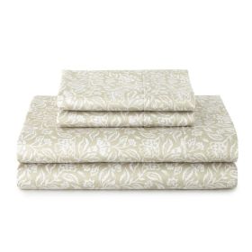 4-Piece 300 Thread Count Sateen King Sheet Set, Floral Almond Biscuit