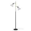 68"H Metal Floor Lamp with Adjustable Dual Shades, Black and Gold Finish, White Linen Shades