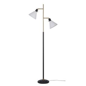 68"H Metal Floor Lamp with Adjustable Dual Shades, Black and Gold Finish, White Linen Shades