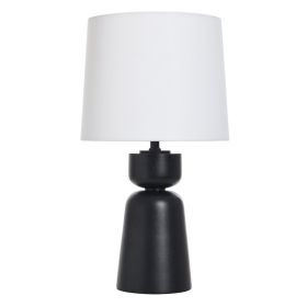 Wood Totem Table Lamp with White Linen Shade, 10"L x 10"W x 18"H