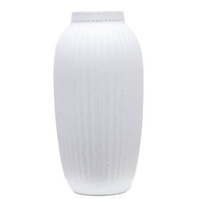 Indoor Speckled Ribbed Ceramic Vase, 16", White