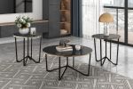 Round Coffee Table and End Tables 3pc Set Black Tempered Glass Top Metal Frame Modern Living Room Furniture