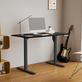 Electric Standing Desk Whole Piece Adjustable Height Desk Home Office Computer Workstation Sit Stand up Desk (Black Frame + Black Top)