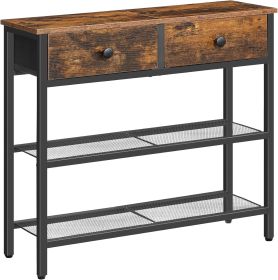 29.5" Narrow Console Table with 2 Fabric Drawers, Sofa Table, Small Entryway Table with 3-Tier Storage Shelves, Behind Couch Table, for Living Room