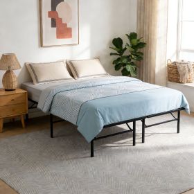 Queen Metal Platform Folding Bed Frame 14 Inch High Queen Size Box Spring Replacement Heavy Duty Steel Slat Easy Assembly Under-Bed Storage,Black