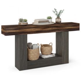 63" Long Narrow Entryway Table with Anti-Tip Safety, Farmhouse Sofa Console Table with 2-Tier Storage for Living Room Hallway Foyer