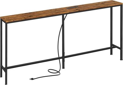 70 Inch Console Table with Outlet, Sofa Table with Charging Station, Narrow Entryway Table