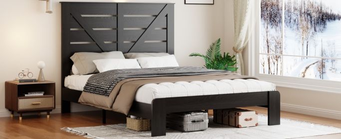 Queen Bed Frame Headboard , Wood Platform Bed Frame , Noise Free,No Box Spring Needed and Easy Assembly Tool,Large Under Bed Storage, Black