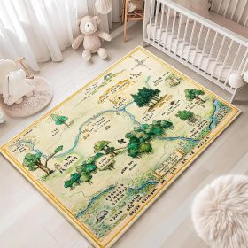 4x6 Cute Woodland Nursery Rugs for Girls Boys Neutral Non Slip Washable, Stain Resistant Soft Shaggy Cartoon Fun Map Kids Playroom Rug