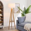 63" Natural Wood Tripod Floor Lamp with Pleated Shade