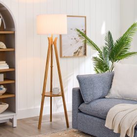 63" Natural Wood Tripod Floor Lamp with Pleated Shade