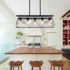 32" Black White Industrial 5-Light Pendant Chandelier, Modern Metal Cage Design, Adjustable Hanging Light for Dining Room