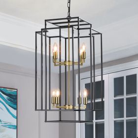 18" Modern 8-Light Black Gold Geometric Pendant Chandelier, Industrial Metal Frame