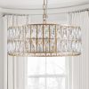 18" Golden Modern Crystal Drum Chandelier, 6-Light Pendant Lighting Fixture with Metal Frame for Living Room, Dining Room