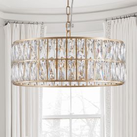 18" Golden Modern Crystal Drum Chandelier, 6-Light Pendant Lighting Fixture with Metal Frame for Living Room, Dining Room