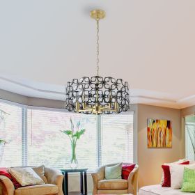 19" Geometric Crystal and BlackGold Round Pendant Chandelier – Modern 5-Light Fixture for Dining Room, Living Room, or Kitchen (Bulb Not Included)