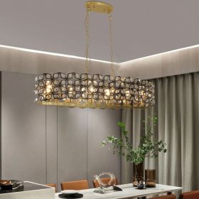 39" Contemporary Crystal and BlackGold Pendant Chandelier – Geometric Modern Light Fixture for Dining Room, Kitchen