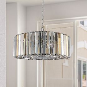 (Same as W1340120171/L5017) 17" Chrome Crystal Pendant Chandelier, Modern Hanging Light Fixture with Adjustable Height