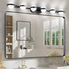43" Black Minimalist LED Bathroom Vanity Light with Crystal Sand Acrylic Shades