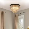 20" Luxury Crystal Flush Mount Ceiling Light with Black Finish – Elegant 6-Light Chandelier for Living Room, Dining Room