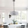 18" Black Modern Crystal Drum Chandelier, 6-Light Pendant Lighting Fixture with Metal Frame for Living Room, Dining Room
