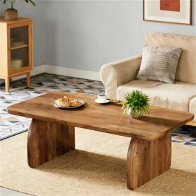 Central table, low cocktail coffee table with thick tabletop, sturdy base dining table