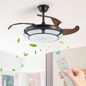 42" Retractable Ceiling Fan with Light, Modern LED Chandelier Fan with Remote Control, 6 Speed Adjustable Blades, Quiet DC Motor