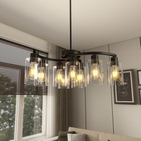 9-Light Black Modern Chandeliers for Dining Room, Adjustable Height Farmhouse Kitchen Island Lighting