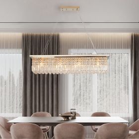 Modern Crystal Chandelier for Dining Room 8-Light Gold Rectangle Raindrop Chandelier Contemporary Rectangular Pendant Light Fixture for Kitchen Island