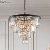 24" Contemporary Crystal Modern Chandeliers Crystal Ceiling Chandelier 4 Tier Black Chandelier Lighting for Dining
