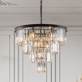 24" Contemporary Crystal Modern Chandeliers Crystal Ceiling Chandelier 4 Tier Black Chandelier Lighting for Dining
