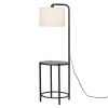 54-inch Mid-Century Style Floor Lamp, with Faux Wood Finished Table
