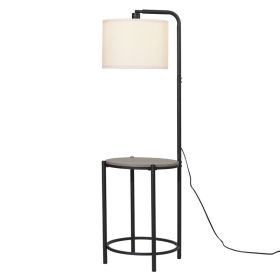 54-inch Mid-Century Style Floor Lamp, with Faux Wood Finished Table
